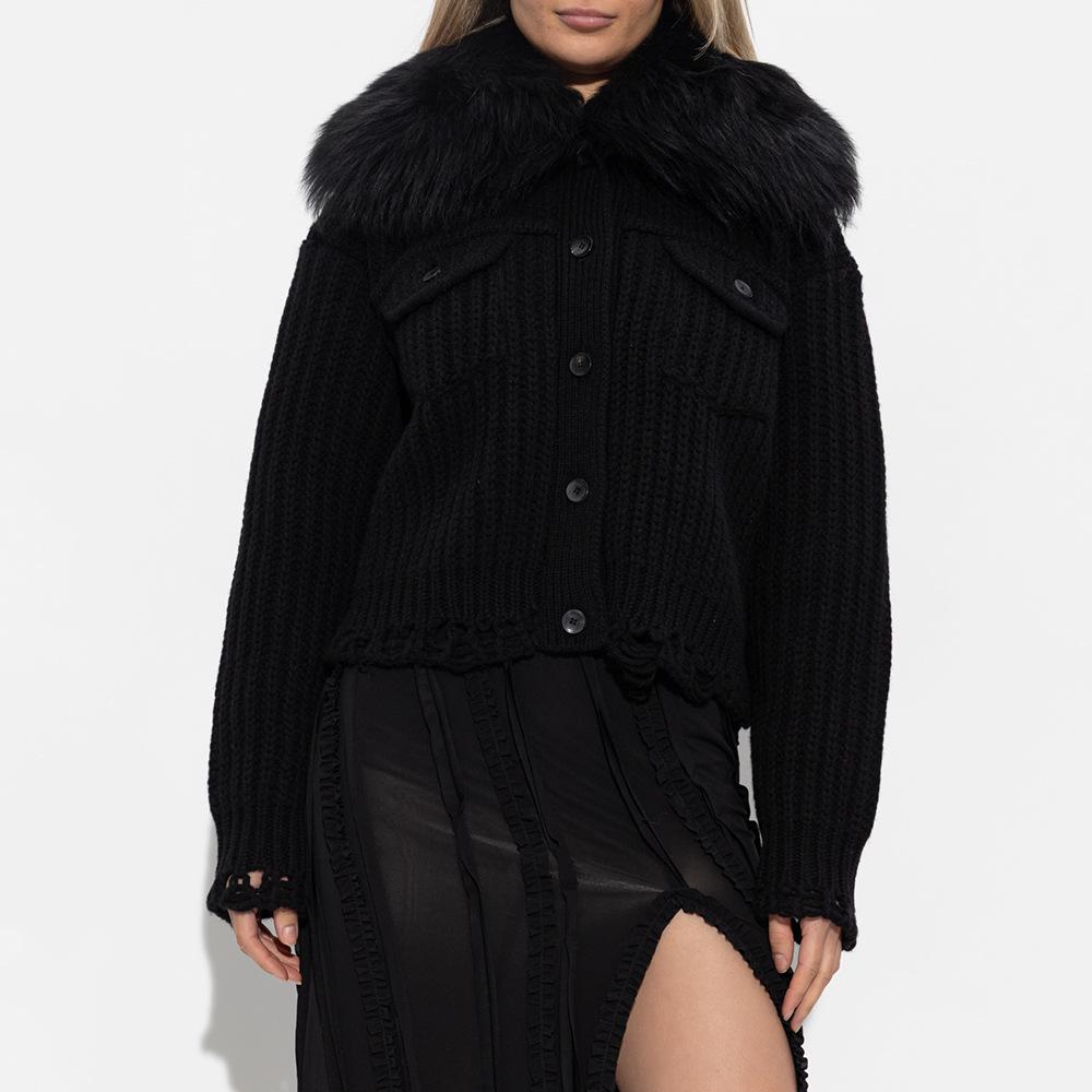 Women's Summer 2026 Knit Cardigan with Detachable Fur Collar