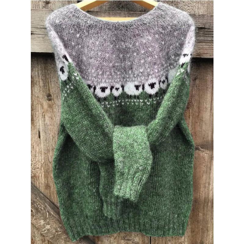 Damen Rundhals Farbblock Lockerer Passform Pullover Strickpullover Geometrisch Street Style 2025
