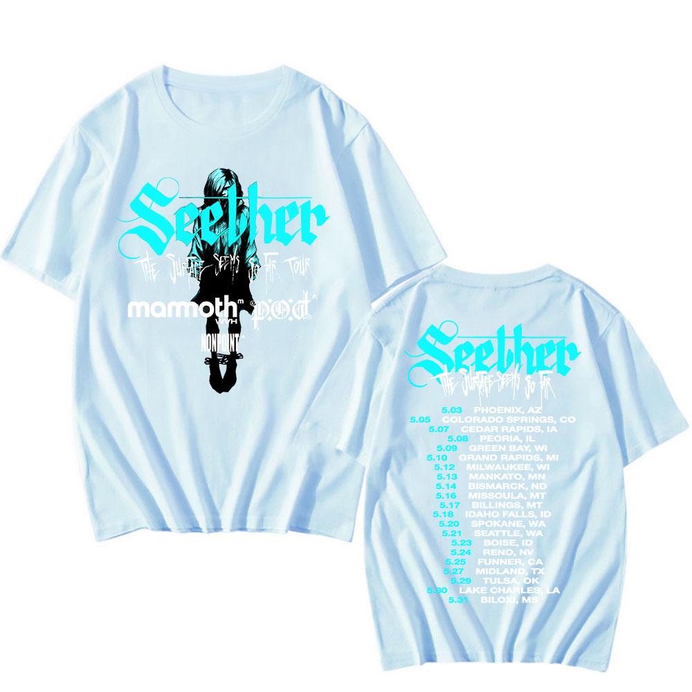 Cotton Tees The Surface Seems So Far Tour 2025 T-shirt Seether Rock Band Printing Tshirts Short Sleeve Summer Unisex Streetwear