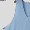 INCERUN Men V Neck Sleeveless Side Lace-up Thin Casual Loose Long Tank Tops
