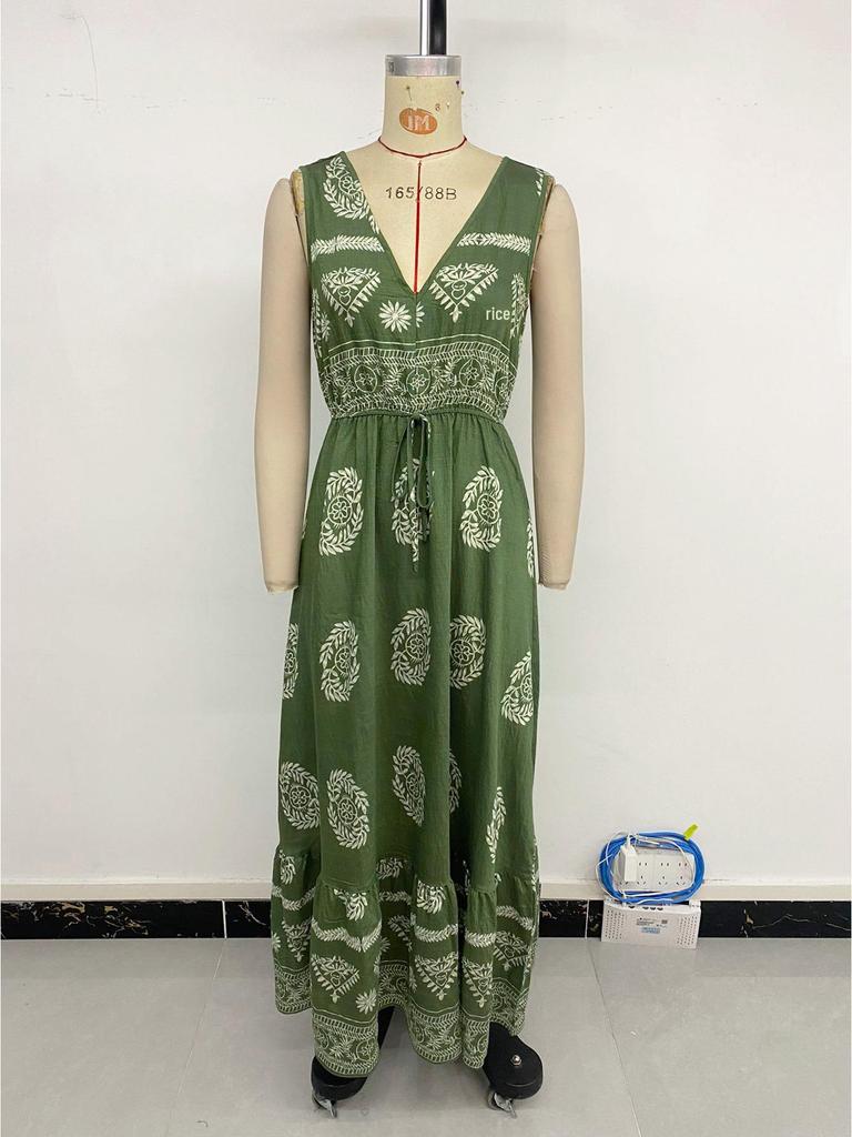 Bai Fen Zhi Yi 2026 Ethnic Print Strappy Sleeveless Holiday Dress