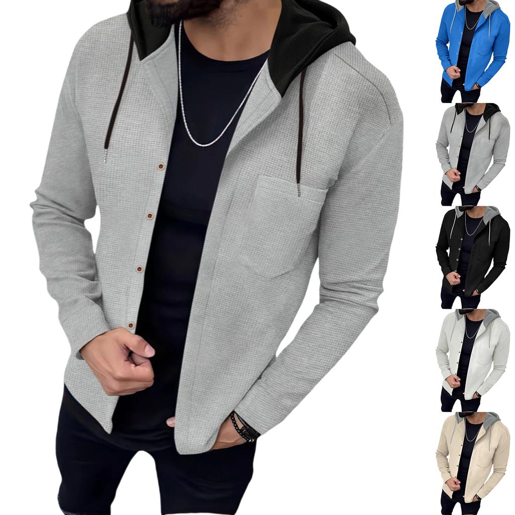 Men's  Waverg  Single-Row Buckle  Hooded Hood  Leisure  Cardigan  Coat