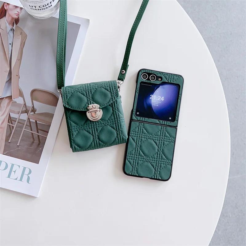 2 in 1 Crossbody Bag Phone Case for Samsung Galaxy Z Flip 7 6 5 4Flip6 Flip5 Flip4 Shoulder Pouch Necklace Strap Leather Cover