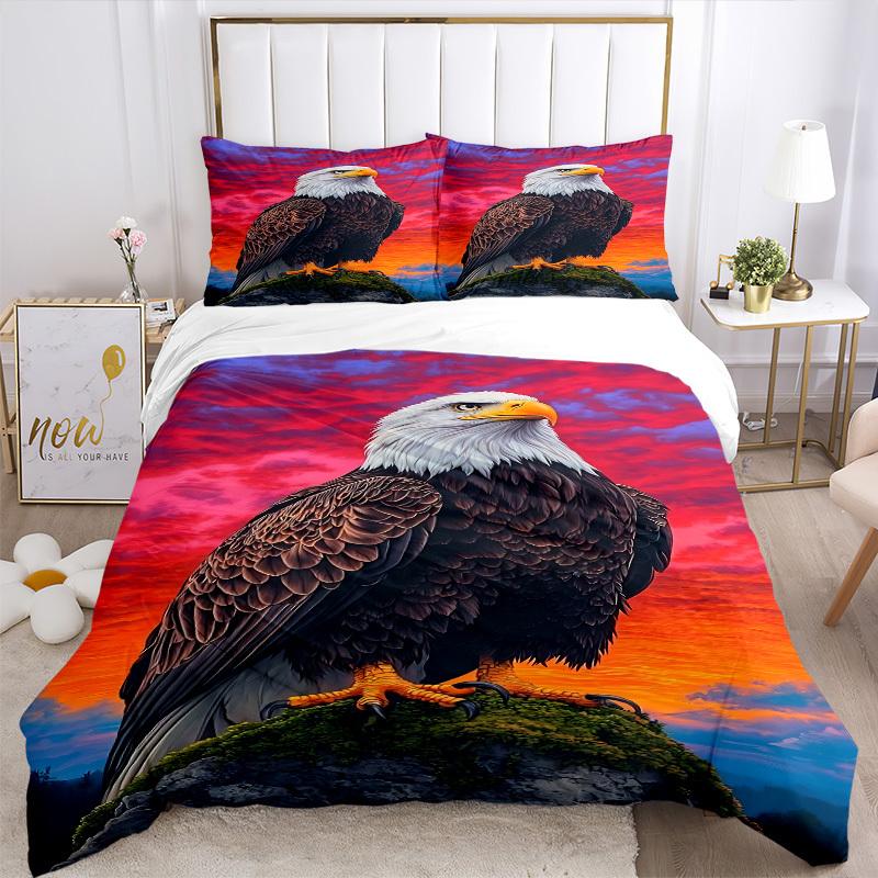 3pcs Bald Eagle, Sunset Bedding Set - 1 Duvet Cover + 2 Pillowcases(Core Not Included), Machine Washable Polyester yy251216133