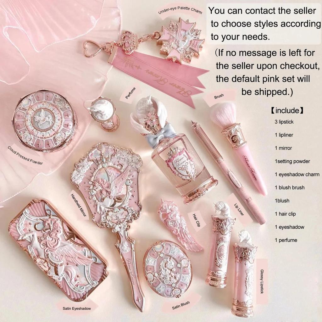 Flower Knows Knight Unicorn Collection Makeup Gift Set Perfumes Lipstick Blush Cloud Setting Powder Eye Shadow Cosmetics Kit