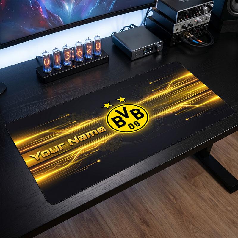 Tappetino per Mouse Grande Personalizzato Borussia Dortmund, Stampa Testo Nome Personalizzato, Tappetino da Scrivania Antiscivolo con Logo Calcio, Regalo per Gamer