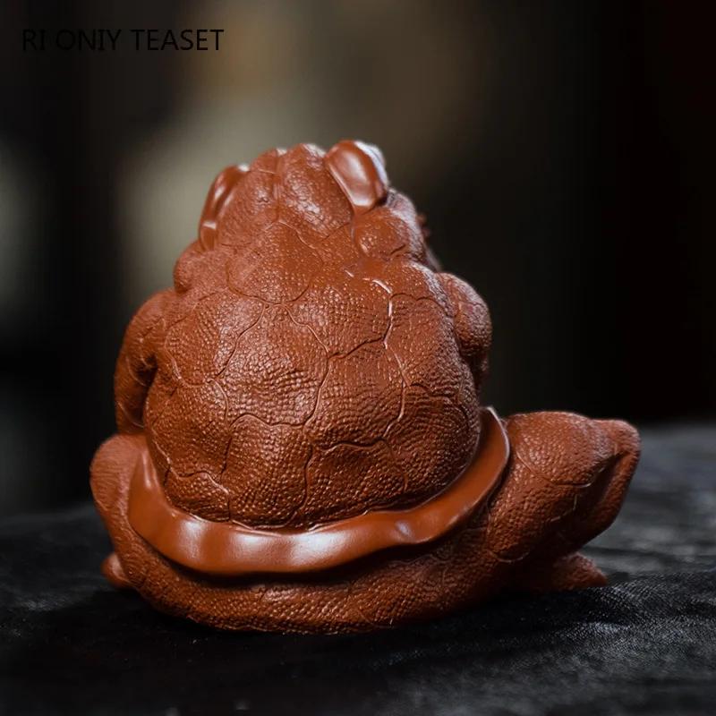 Chinese Yixing Purple Clay Tea Pet Lucky Golden Toad Ornaments Handmade Tea Figurine Crafts Tea Ceremony Desktop Decoration