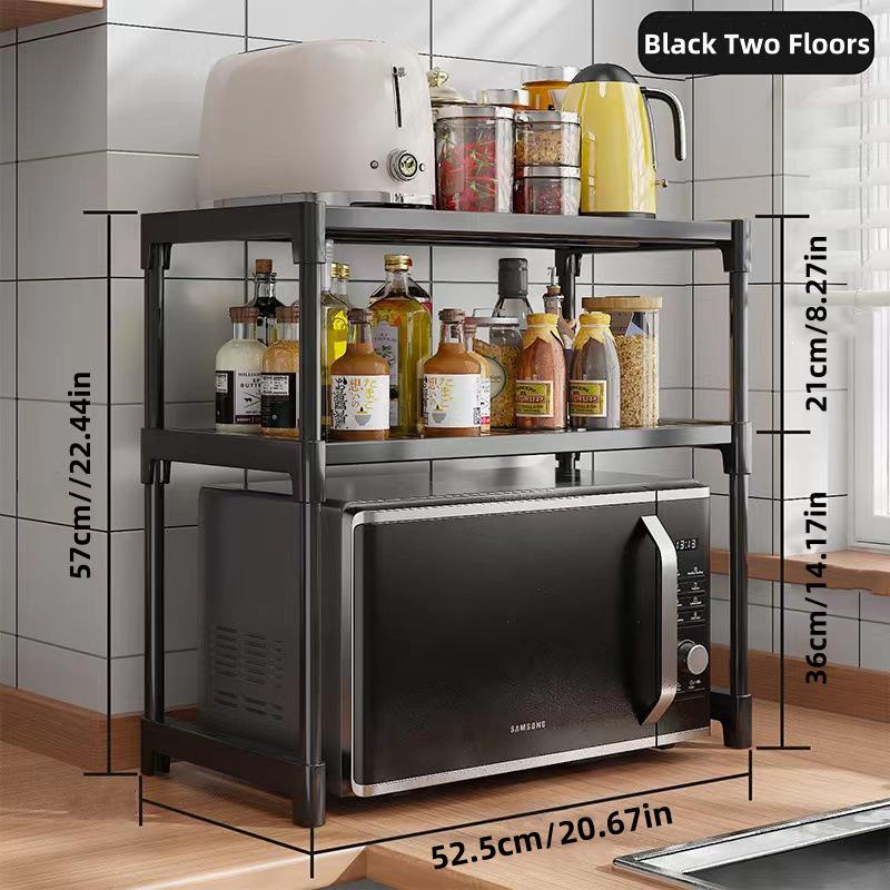 Popular Double Layer Microwave Oven Rack – Simple, Multi-Purpose Kitchen Storage with Seasoning Box Organizer