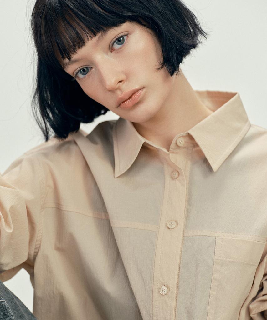 MALOUPE 4121 Summer Nylon Oversized Shirt (Beige)