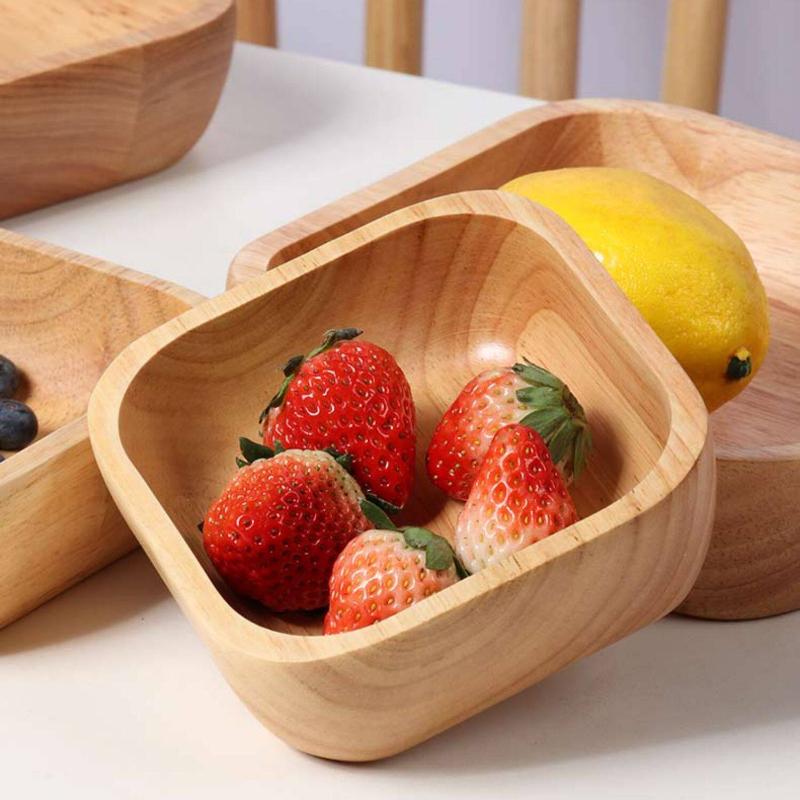 1pcs Japanese Square Wooden Bowl High-grade Creative Oak Fruit Salad Bowl Dessert Snacks Bowl Kitchen Accessories