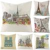 Polyester Pillowcase Eiffel Tower Notre Dame Nordic Style Home Decoration Sofa Cushion Pillow
