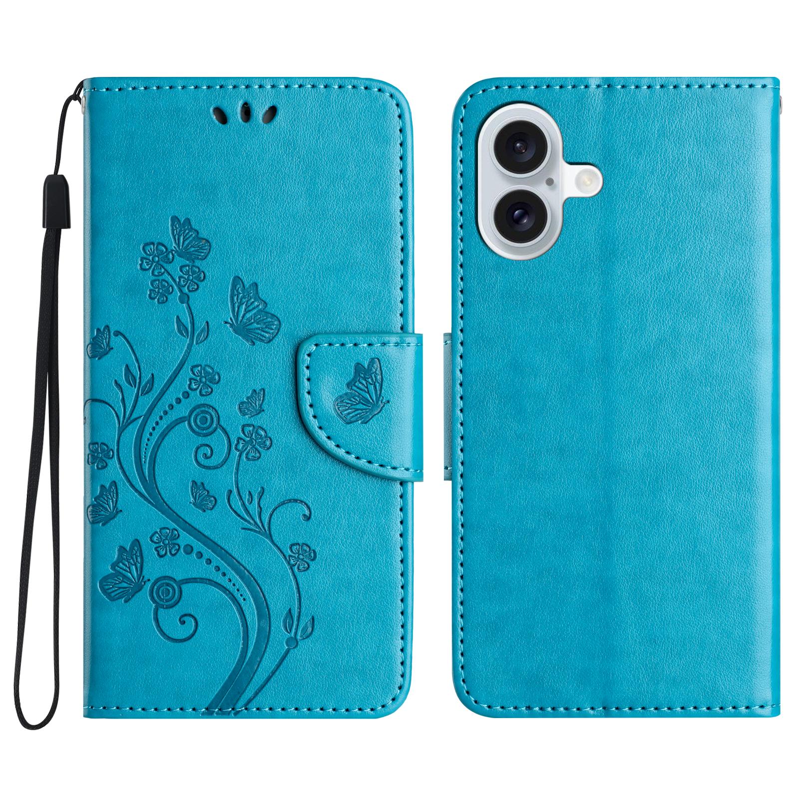 

For iPhone 16 Leather Case Butterflies Flower Pattern Wallet Stand Phone Cover B