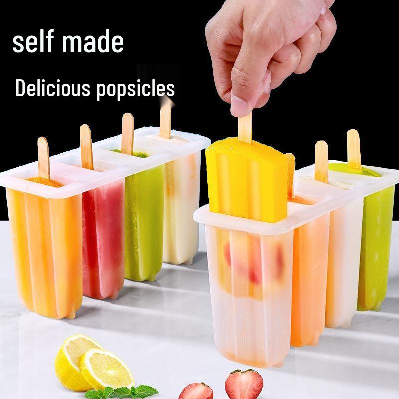 4-Cavity Cute Popsicle Mold for Homemade Ice Cream, DIY Ice Pop with Lid