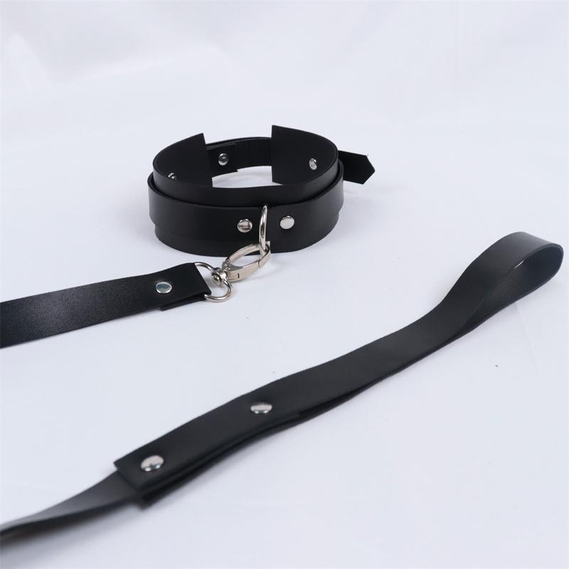 Exotic Accessories of Bdsm Slave Bondage Leather Collar with Leash Belt Choker Necklace Animal Pet Accessories Adjustable Black