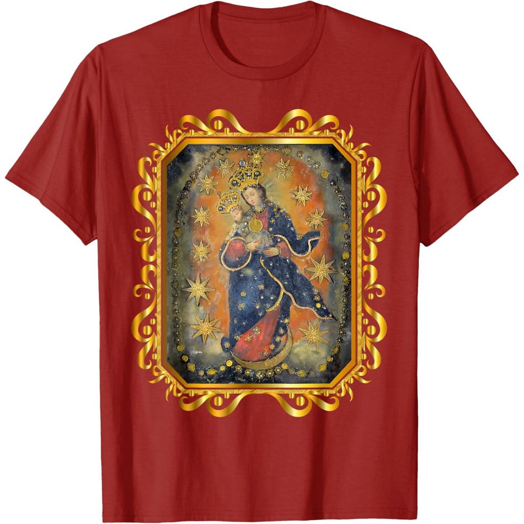Our Lady of Prompt Succor Virgin Mary Religious Graphic Tee Premium Cotton Crewneck T-Shirt for Men