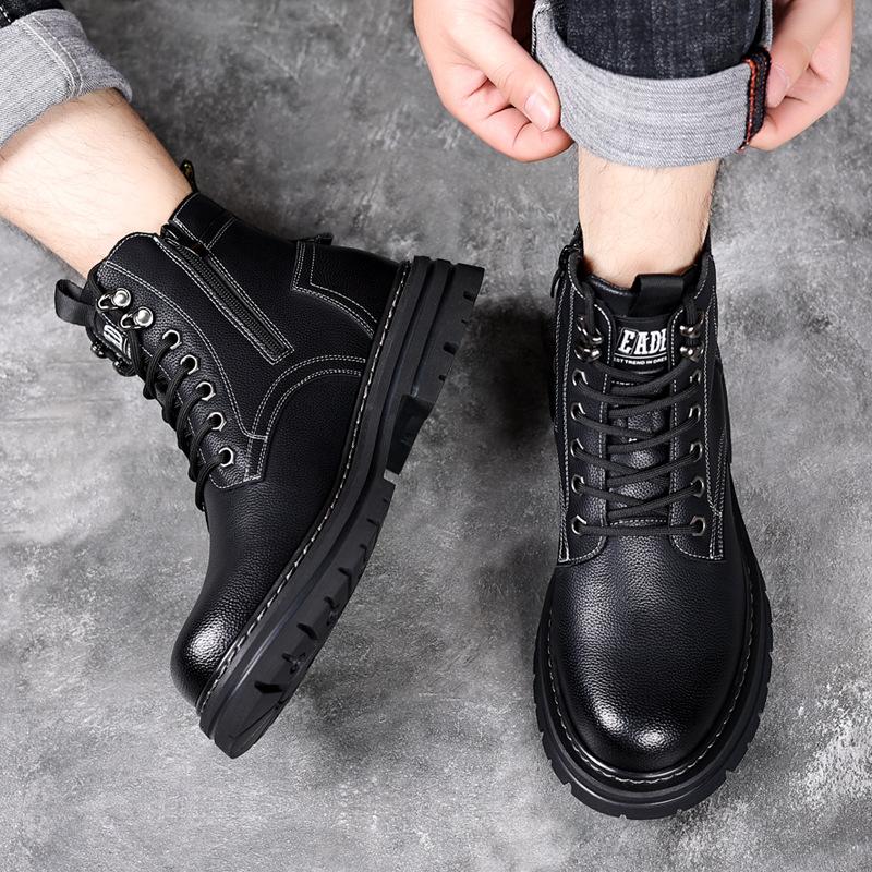 Martin boots men's autumn and winter velvet warm men's leather wool high-top cotton shoes