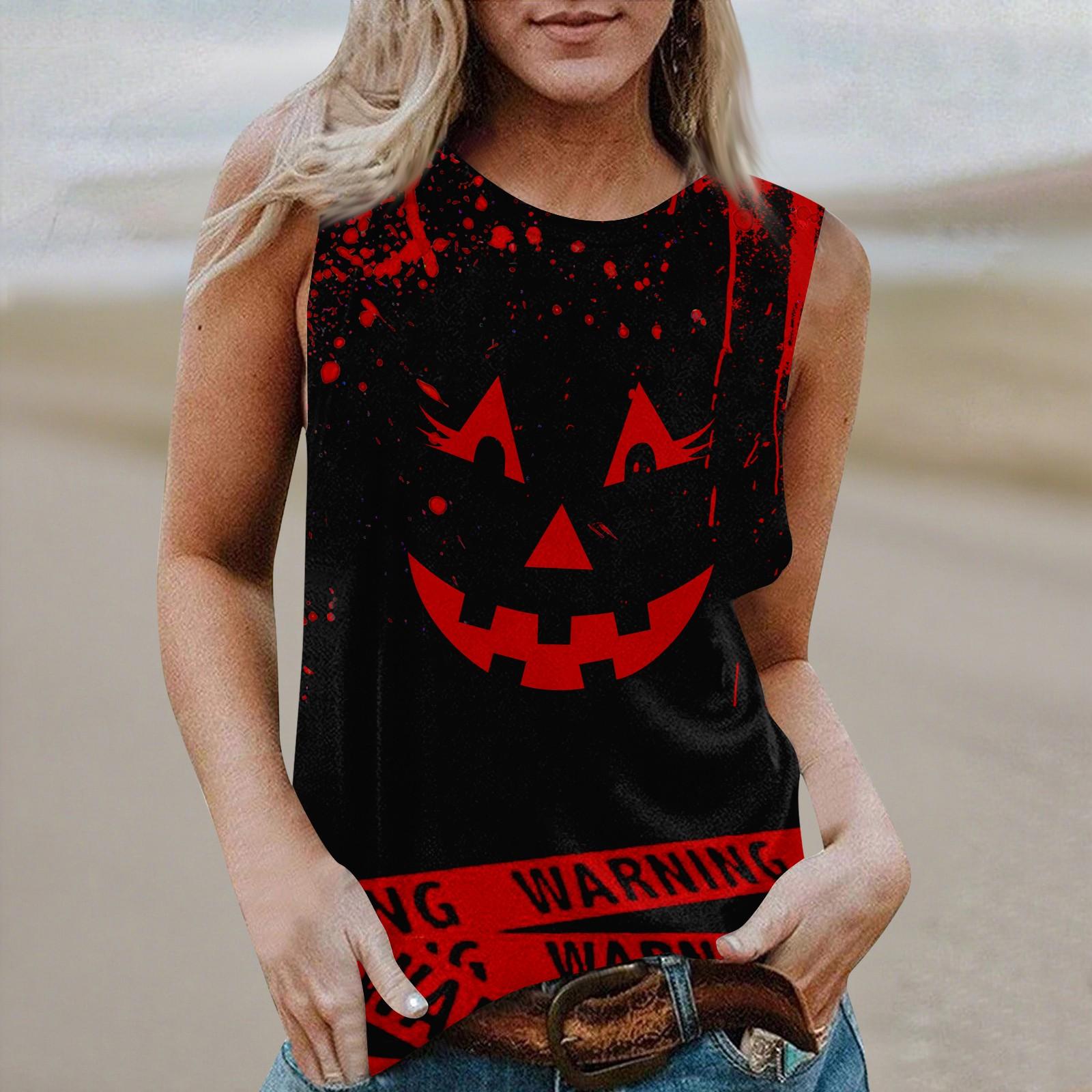 

Women s Round Neck Casual Sleeveless Halloween Printed Vest T-Shirt Top L