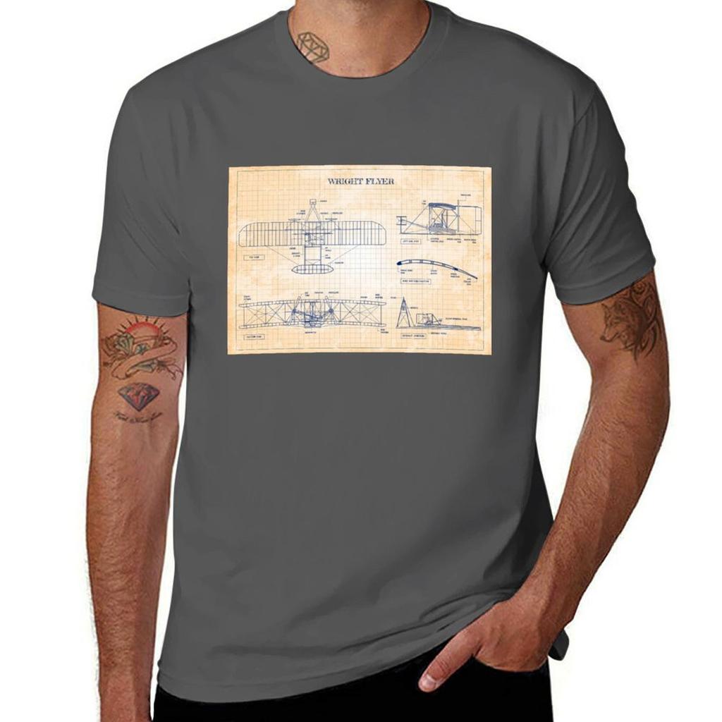 Wright Flying Machine Old Blue Grid Version 5 Figures Tshirt Casual Loose Fit Short Sleeve Tshirt