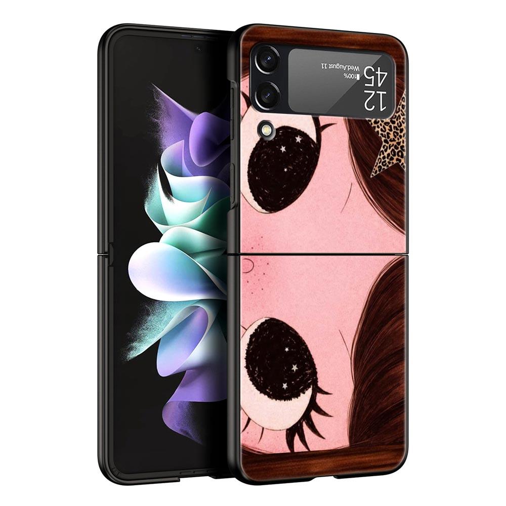 Hard PC Phone Case For Samsung Galaxy Z Flip 7 6 5 4 Black Cover For Galaxy Z Flip 3 Foldable Shockproof Cute Black Big Eyes Bag