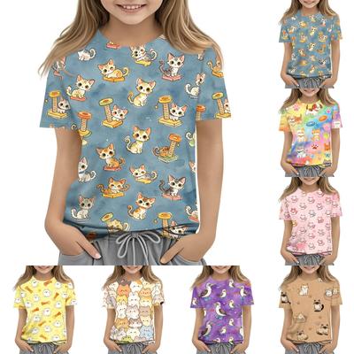 Kinder Tierdruck Rundhals Kurzarm Lässiges Lockeres T-Shirt Weiches Leichtes Oberteil für Jungen und Mädchen Sommerkleidung