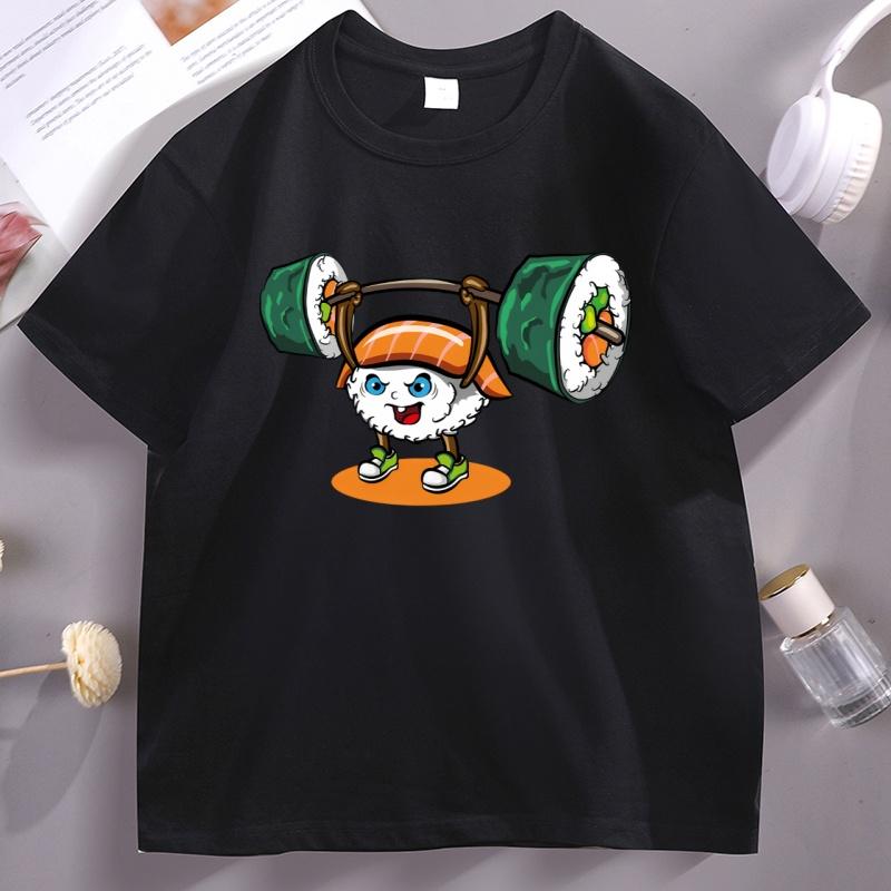 Sushi Weight Lifting Tshirt Unisex Unisex Japanese Food Gym Tshirt Casual Cotton Short Sleeve Oneck T Shirt Comfortable Clothes
