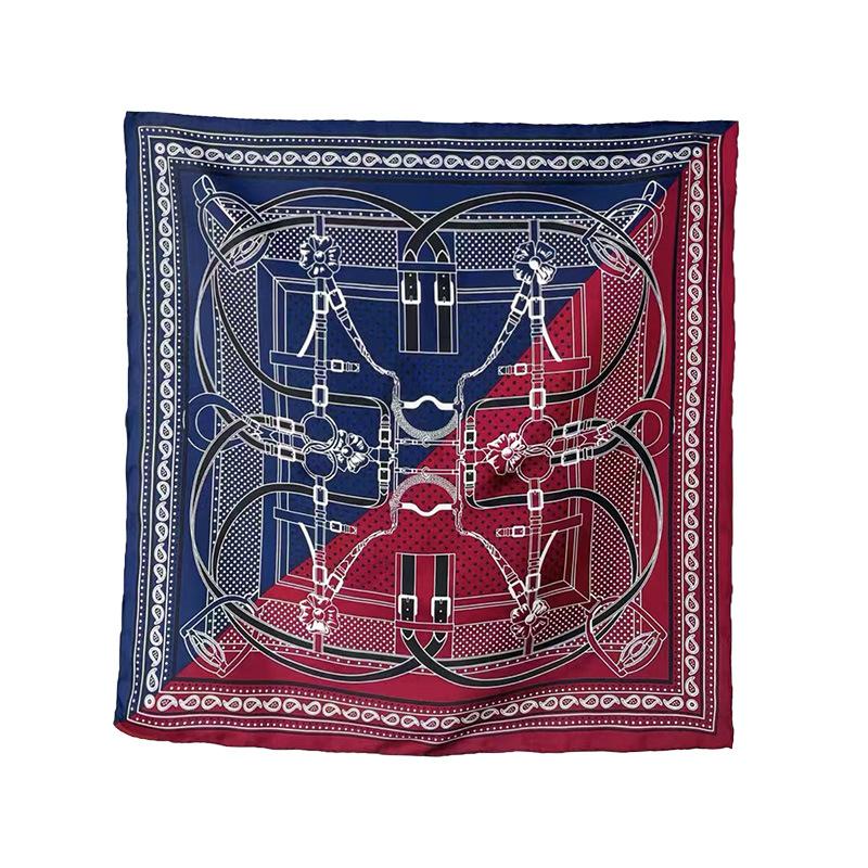 100% mulberry silk 65 silk satin red and blue tie square scarf women s autumn and winter thin retro versatile high-end silk scarf Standard