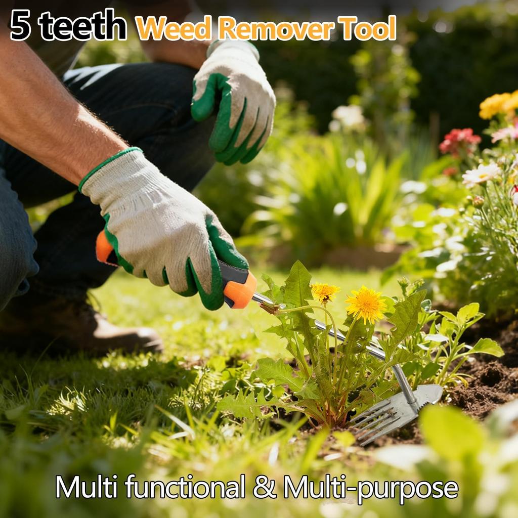 Weed Puller Tool,New Garden Weeder Tool Stainless Steel Hand Weeder Tool,5 Teethes Dual Purpose Weed Remover Tool