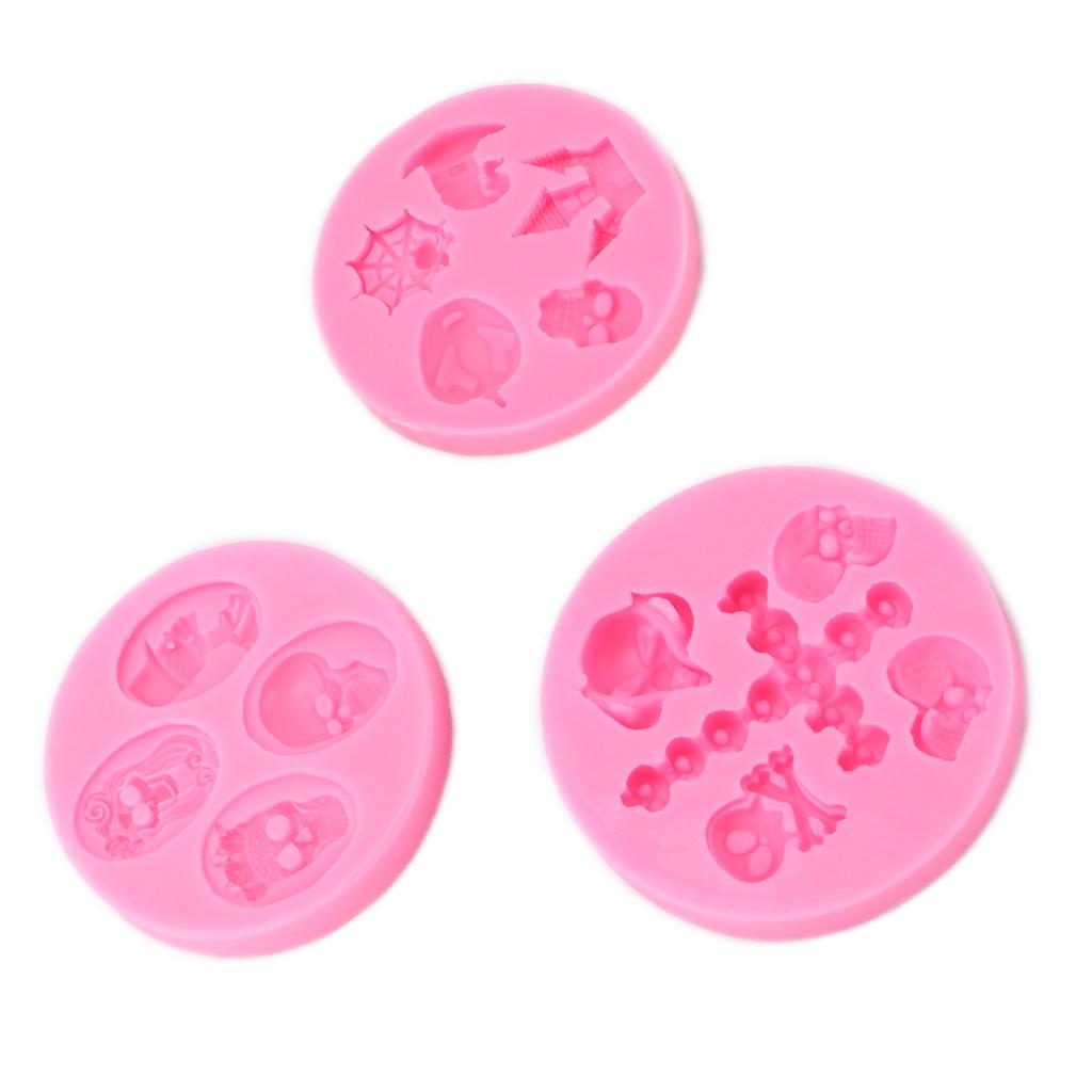 3Pcs Halloween Silicone Mold Skull Castle Mask Shape Resilient Durable Nonstick Halloween Fondant Molds