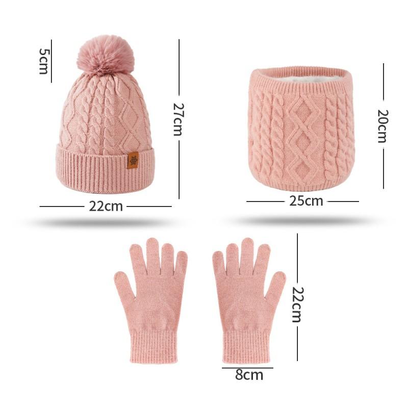 Womens Winter Knitted Hat Scarf Gloves Set Warm Fleece-Lined Beanie Outdoor Cycling Ear Protection