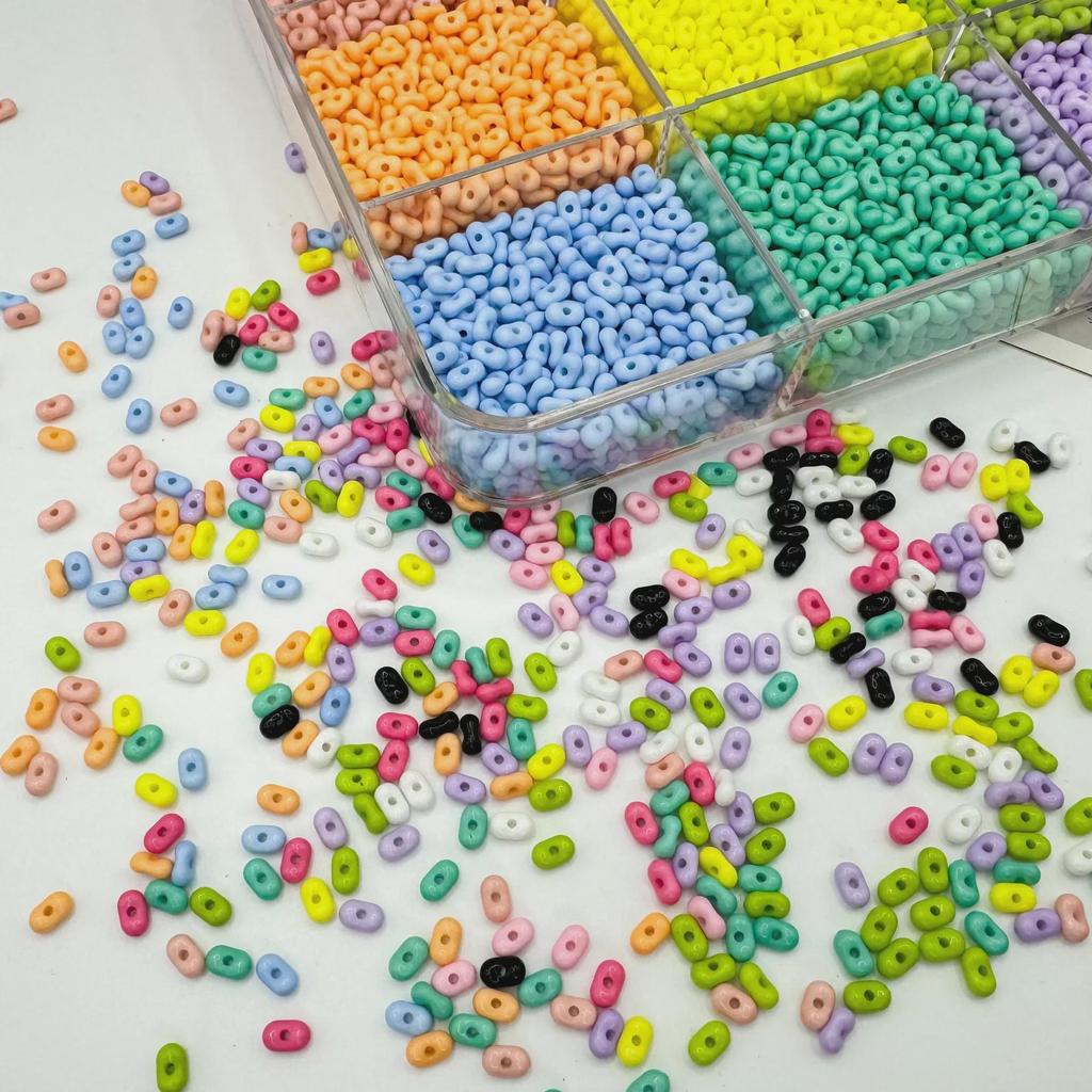 Acrylic Beaded Phone Chain with Solid Color Rice and Fat Peanut Beads for DIY Crafting