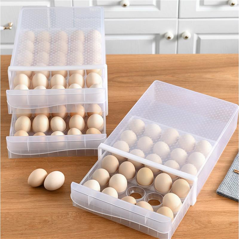 Double-Layer 60 Grids Egg Storage Box Transparent Drawer Type Transparent Egg Container for Refrigerator Arrange Kitchen