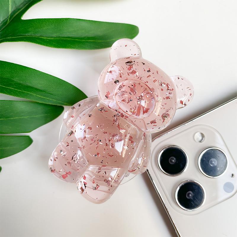 Epoxy Silver Foil Transparent Bear Mobile Phone Holder Creative Airbag Desktop Stable Support Portable Telescopic