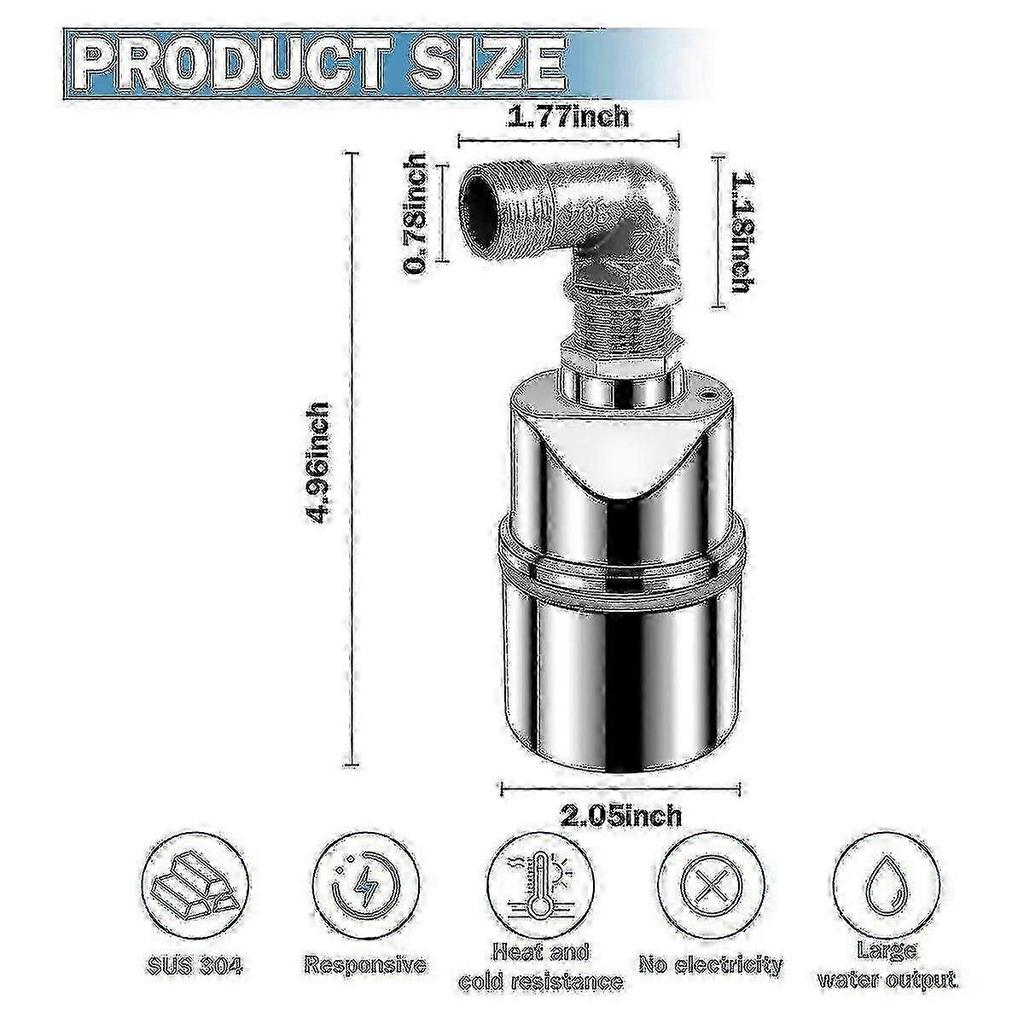 Float Ball Valve Automatic 1/2 Inch Stainless for Water Tank Pool
