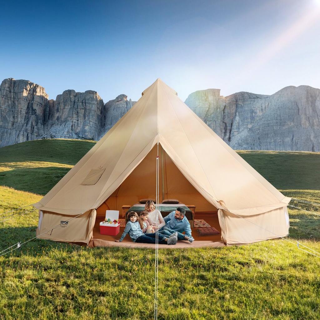 Canvas Bell Tent, 4 Seasons 7 M/22.97 Ft Yurt Tent, Canvas Tent for Camping with Stove Jack, Breathable Tent Holds Up To 12 People, Family Camping