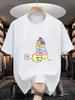 Unisexs White Cotton Tee Funny Korean Cartoon Print Sarcastic Work Life Quote Loose Fit Crew Neck Short Sleeve Casual TShirt
