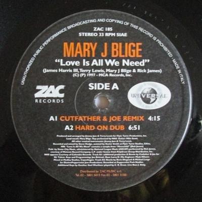 12inch Record MARY J. BLIGE - Love Is All We Need ZAC185 ZAC Records 1997 Italy Rap & Hip-Hop/R&B Used