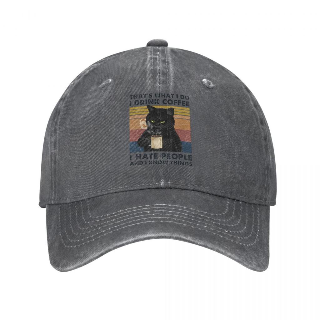 Vintage Wash I Drink Coffee I Hate People And I Know Things Baseball Cap Unisex Women Hat Adjustable Cat Lover Casquette Gorras