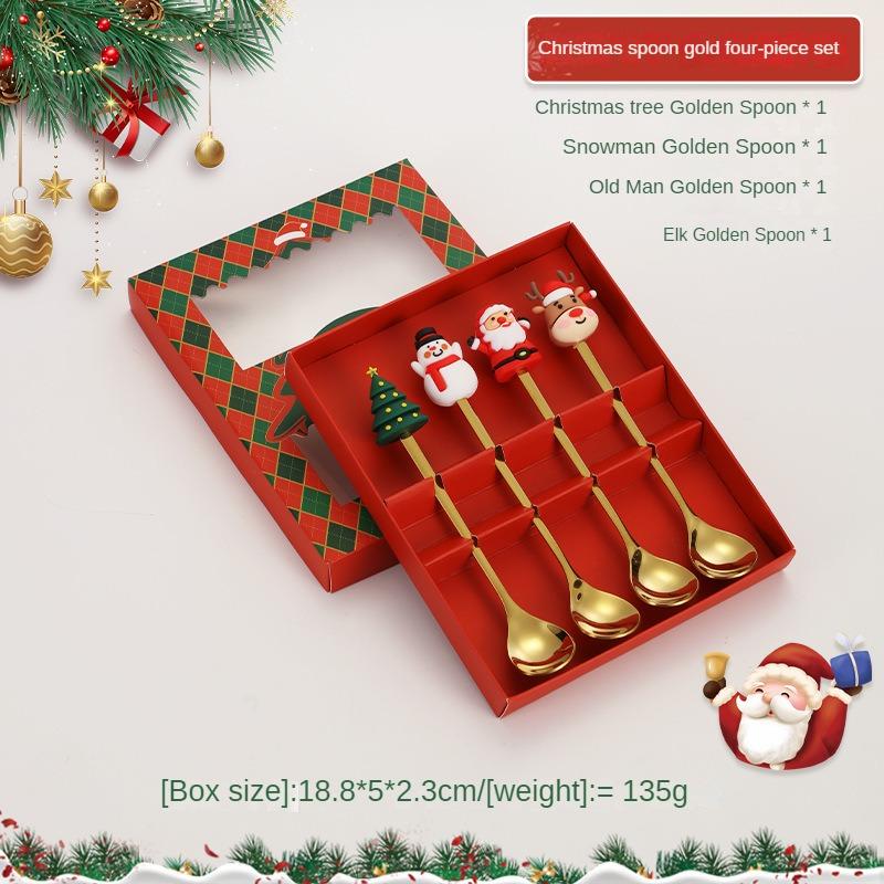 Christmas Cutlery Gift Set Stainless Steel Spoon Home Gift Spoon Set Gift Box Santa Claus Reindeer Coffee Spoon Dessert Spoon