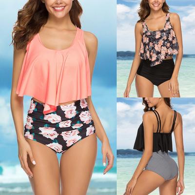 leopard fringe hem short sleeve tankini