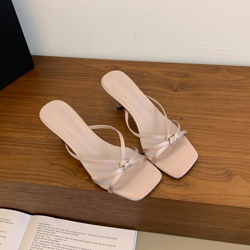 Summer Square Toe Women Gladiator Slippers Sexy Narrow Band Shoes High Heels Party Stripper Female Slides Zapatos De Mujer