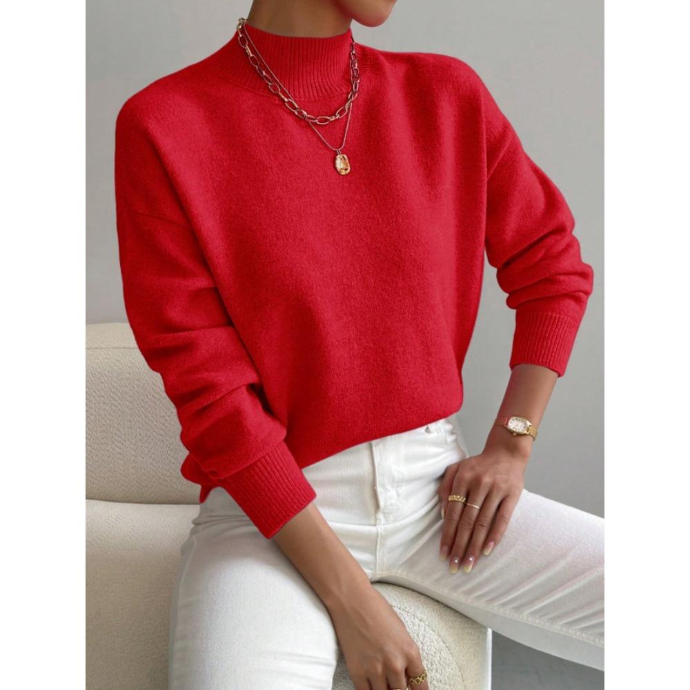 Autumn and Winter Semi-turtleneck Pullover Long-sleeved Sweater Women's Fashion Solid Color Loose Knitted Top