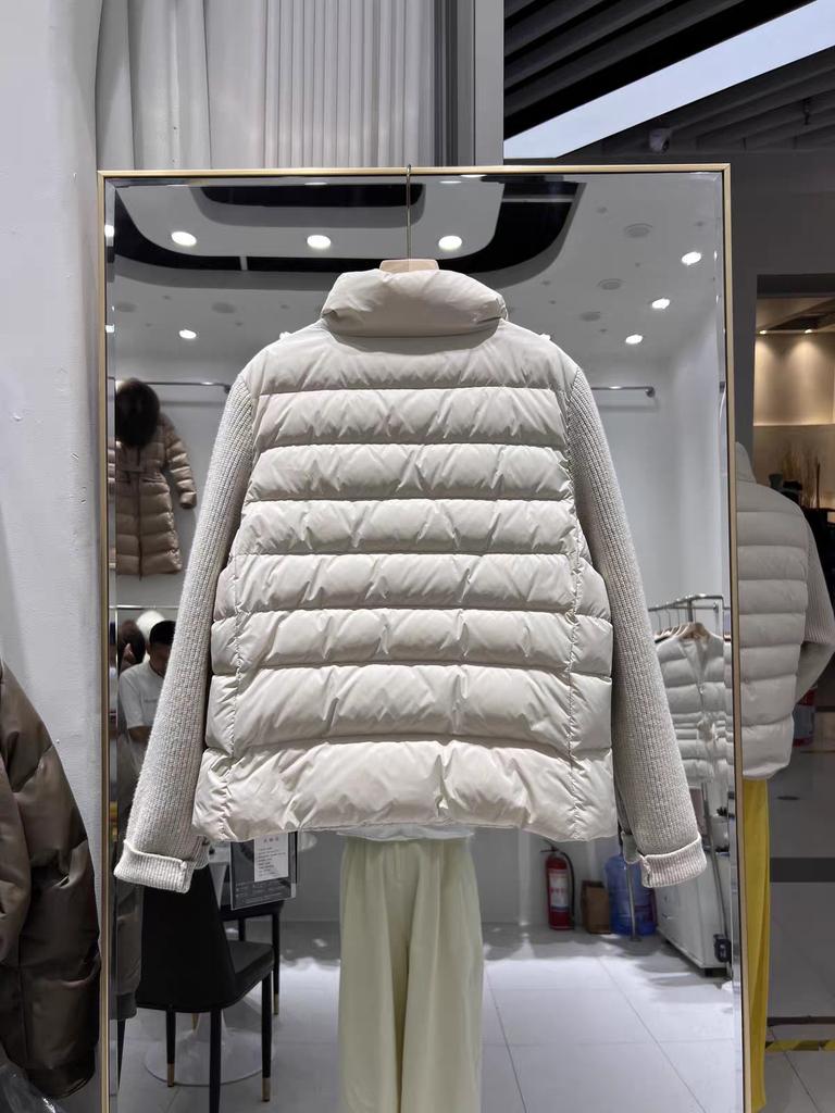 New European Stand-up Collar Knitted Splicing White Duck Down Slim and Thin Short Fashion Down Jacket Women