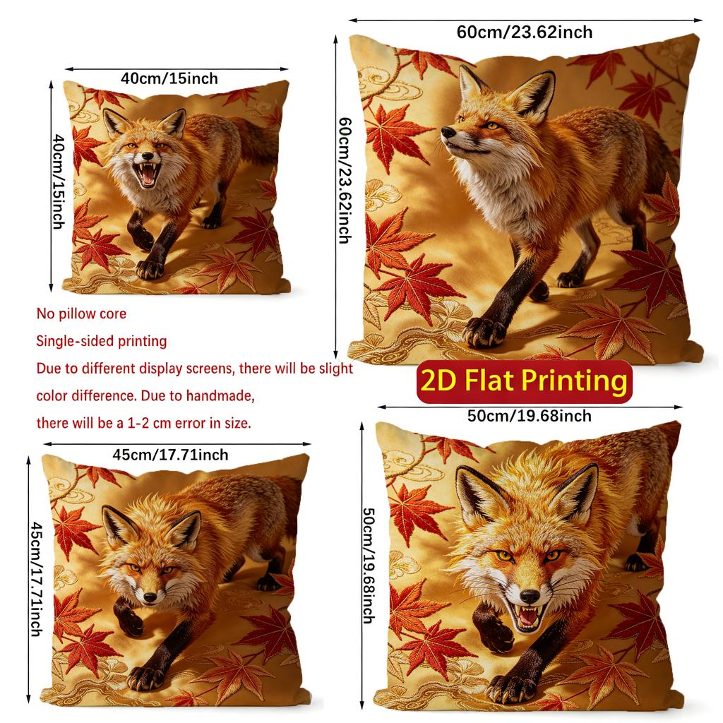 Autumn Maple Fox Decorative Throw Pillow Covers Pattern Cushion Cover Suitable For Sofa Bedroom Car Pillow Cover