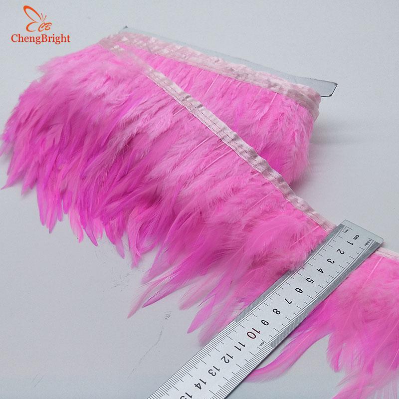 Chengbright  10yards Chicken Cock Feathers Trim Cloth Sideband Chicken Pheasant Feather Trims Clothing Wedding Feather Ribbon A