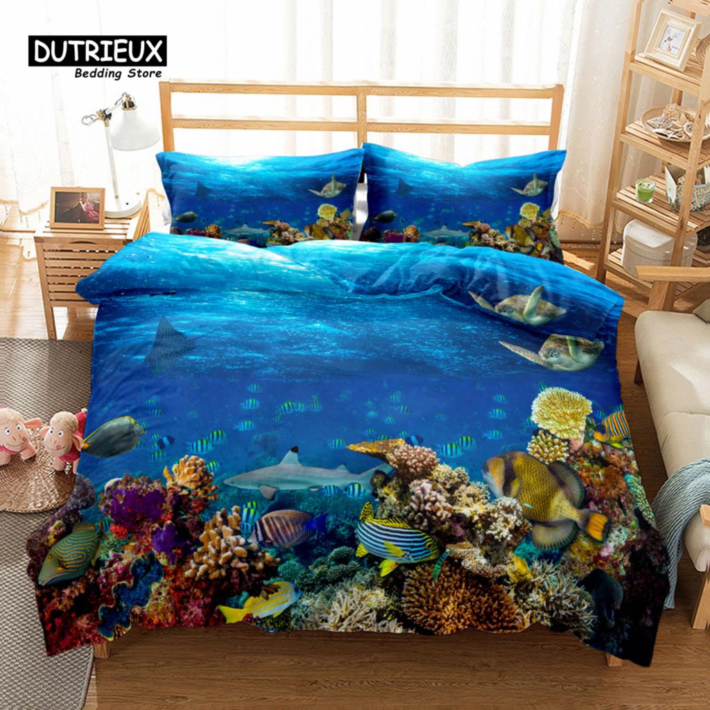 Marine Lives 3D Colorful Turtle Duvet Cover Set, Fashion Bedding Set, Soft Comfortable Breathable Duvet Cover