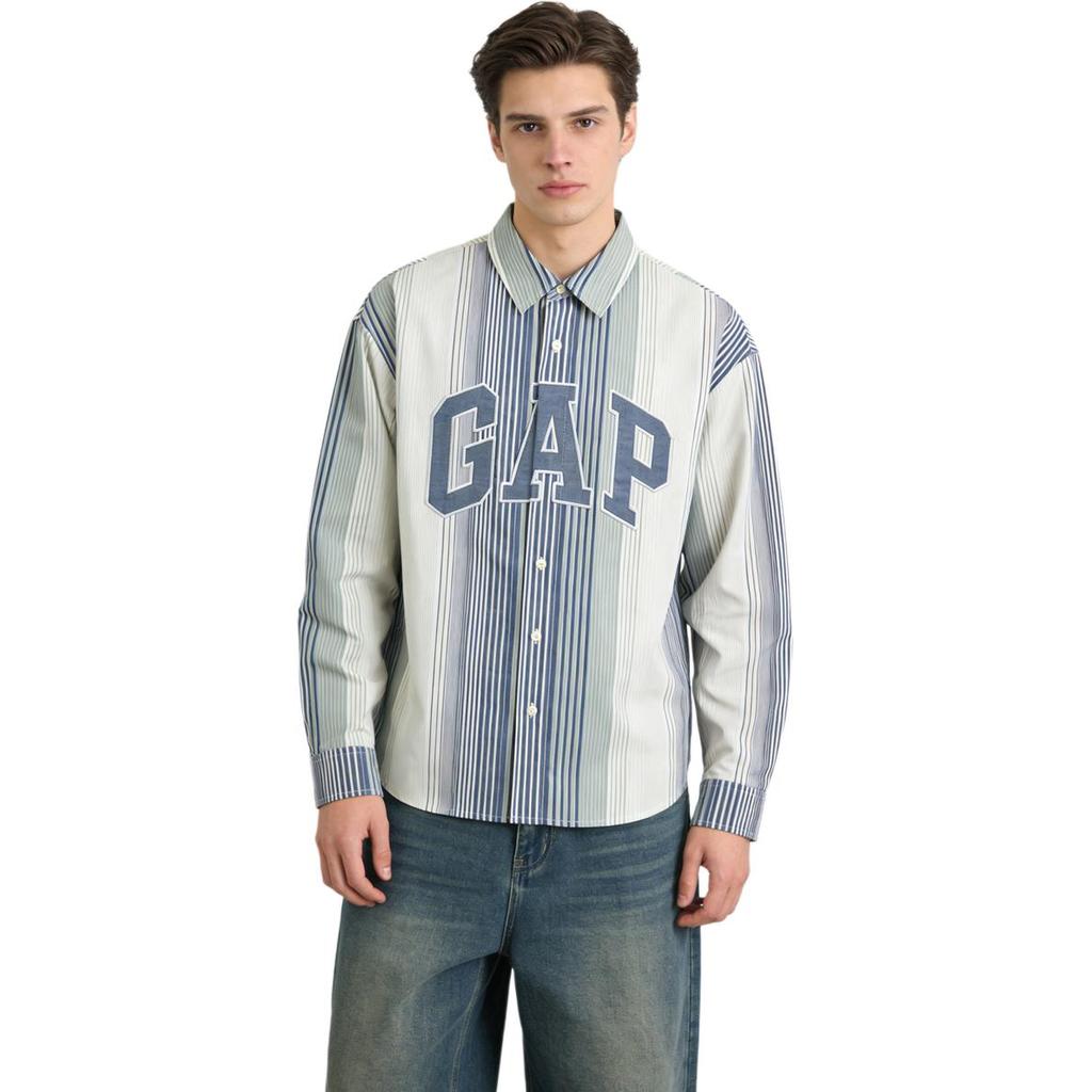 GAP Cotton Logo Embroidered Striped Loose Fit Polo Shirt Unisex shirts 854176