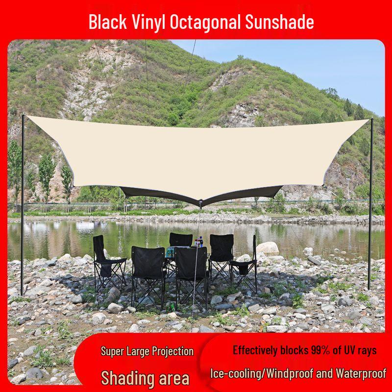 Pogrubiony Namiot Zadaszenie Zewnętrzne - Czarno-Srebrny Klej Osłona Przeciwsłoneczna na Piknik, Kemping, Grill i Ochrona przed Deszczem.