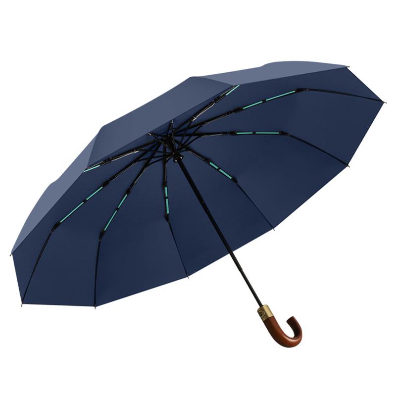 New 10-bone Automatic Color Glue Sunscreen Umbrella, Automatic Wooden Curved Handle Can Be Brushed Umbrella