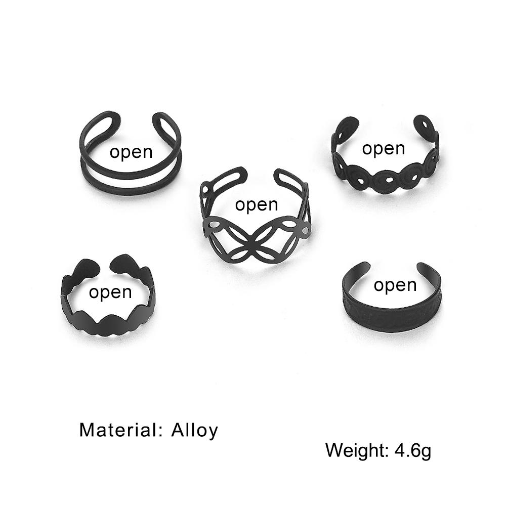 Adjust Hollowed Out Black Elegant Jewelry Feminine Charm Party Ring Set