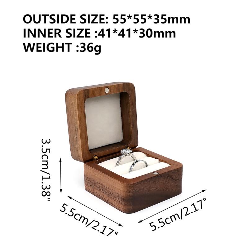 Multifunctional Small Jewelry Box Square Shape Organizer Mini Wooden Ring Box Soft Interior Holder for Proposal Wedding